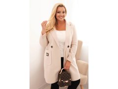 Dámský elegantní plášť Plus Size s&nbsp;límcem a&nbsp;velkými kapsami béžový
