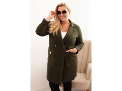 Dámský elegantní plášť Plus Size s&nbsp;límcem a&nbsp;velkými kapsami khaki