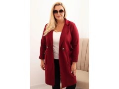 Dámský elegantní plášť Plus Size s&nbsp;límcem a&nbsp;velkými kapsami bordový