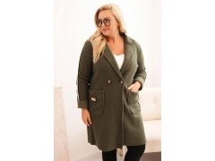 Dámský kabát Plus Size z&nbsp;umělého beránka s&nbsp;kapsami khaki