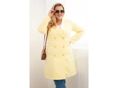 Dámský kabát Plus Size dvouřadový s&nbsp;límcem žlutý