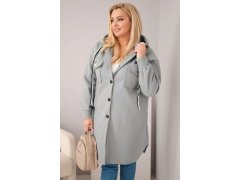 Dámský plášť Plus Size s kapucí zapínaný na knoflíky šedý
