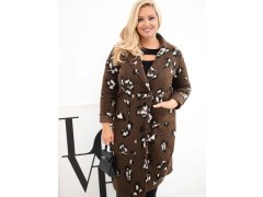 Dámský elegantní kabát Plus Size s&nbsp;klopami leopardí hnědý