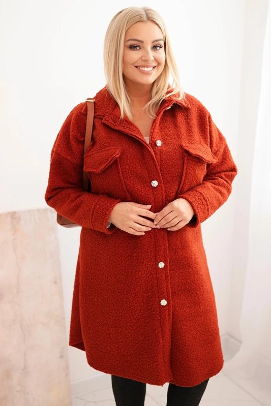 Dámský kabát Plus Size s vlnou ART0286 rudy - Kesi