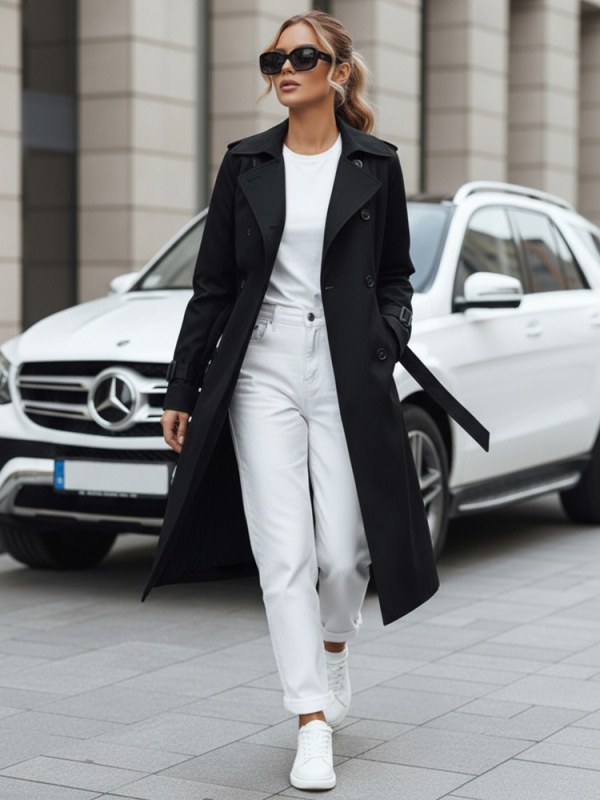 Dámský dvouřadový kabát TY5437 černý - FashionStreet