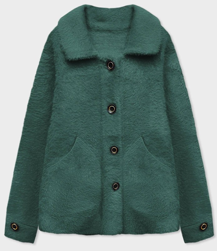 Krátký tmavě zelený přehoz přes oblečení typu alpaka na knoflíky (537) - kabáty