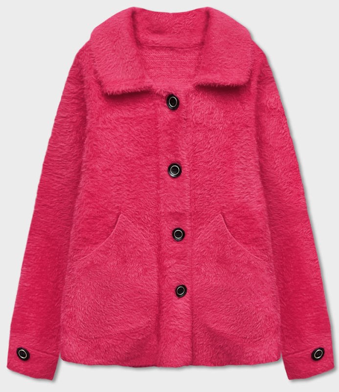 Krátký růžový přehoz přes oblečení typu alpaka na knoflíky (537) - kabáty