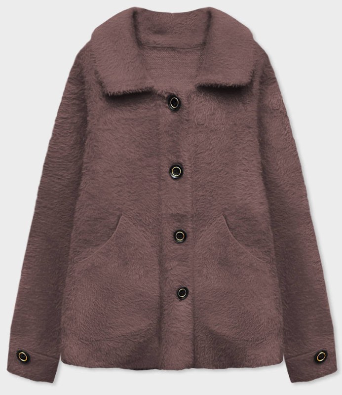 Krátký přehoz přes oblečení v tmavě kakaové barvě typu alpaka na knoflíky (537) - kabáty