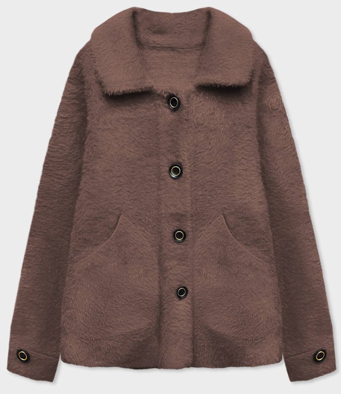 Krátký přehoz přes oblečení v čokoládové barvě typu alpaka na knoflíky (537) - Dámské oblečení kabáty