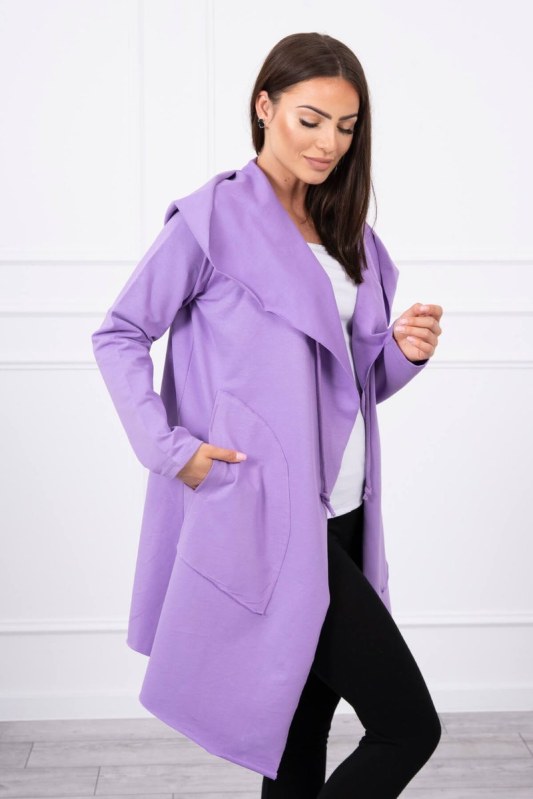 Volný úplet s kapucí fialový - Dámské oblečení kabáty