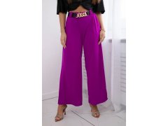 Viskózové kalhoty s širokými nohavicemi tmavě fialová