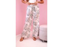 Dámské široké kalhoty s&nbsp;květinovým potiskem tmavá máta