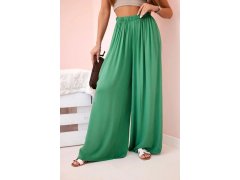Široké dámské viskózové kalhoty s&nbsp;elastickým pasem zelené