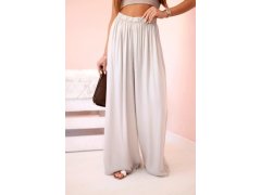 Široké dámské kalhoty z&nbsp;viskózy s&nbsp;elastickým pasem tmavě béžové