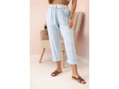 Dámské lněné kalhoty s&nbsp;bavlnou a&nbsp;páskem modré