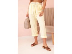 Dámské lněné kalhoty s&nbsp;bavlnou a&nbsp;páskem - žluté
