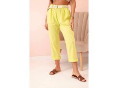 Dámské lněné kalhoty s&nbsp;bavlnou a&nbsp;páskem kiwi