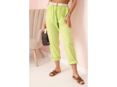 Dámské lněné kalhoty s&nbsp;bavlnou a&nbsp;páskem jasně zelená