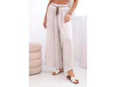 Dámské kalhoty z&nbsp;viskózy se širokými nohavicemi tmavě béžová
