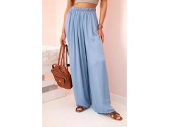 Široké dámské viskózové kalhoty s&nbsp;elastickým pasem z&nbsp;denimu