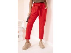 Dámské cargo kalhoty s&nbsp;vysokým pasem červený