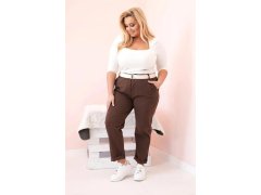 Dámské bavlněné kalhoty Plus Size s&nbsp;páskem hnědý