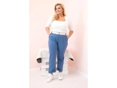 Dámské bavlněné kalhoty Plus Size s&nbsp;páskem džínovina
