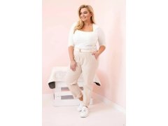 Dámské bavlněné kalhoty Plus Size s&nbsp;páskem světle béžová
