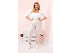 Dámské bavlněné kalhoty Plus Size s&nbsp;páskem béžový