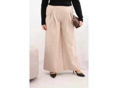 Dámské kalhoty Plus Size s širokými nohavicemi a plisováním béžové