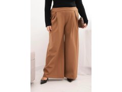 Dámské kalhoty Plus Size s širokými nohavicemi a plisováním camelové