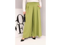Dámské bavlněné kalhoty Plus Size s širokým střihem a volným střihem pistáciové