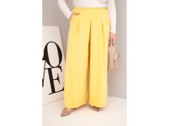 Dámské bavlněné kalhoty Plus Size s&nbsp;širokým střihem a&nbsp;volným střihem žluté
