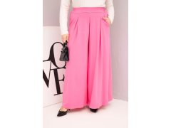 Dámské bavlněné kalhoty Plus Size s&nbsp;širokými nohavicemi a&nbsp;volným střihem světle růžové