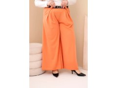 Dámské kalhoty Plus Size viskózové s širokou nohavicí a pásem meruňkové