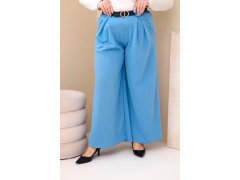 Dámské kalhoty Plus Size viskózové s širokým nohavicí a páskem modré