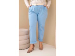 Dámské bavlněné kalhoty Plus Size s&nbsp;páskem modré