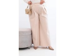 Dámské kalhoty Plus Size s širokými nohavicemi a plisováním béžová