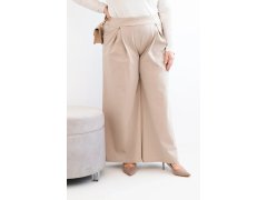 Dámské kalhoty Plus Size se širokými nohavicemi a&nbsp;plizováním tmavě béžové