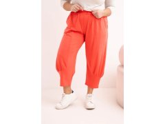 Dámské kalhoty Plus Size s nízkým sedem a gumou v pase korálové