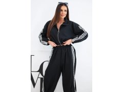 Dámský bavlněný komplet s&nbsp;oversized kalhotami a&nbsp;kontrastními pruhy černý