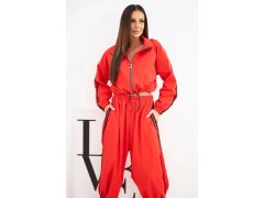 Dámská bavlněná souprava s&nbsp;oversized kalhotami a&nbsp;kontrastními pásy červená