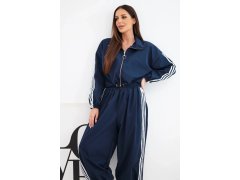 Dámský bavlněný komplet s&nbsp;oversized kalhotami a&nbsp;kontrastními lampasy modrý