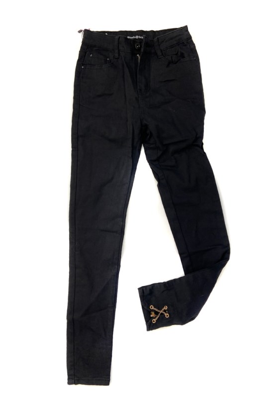Černé džínové kalhoty typu high waist s řetízky na nohavicích 1300 - Zoio - Dámské oblečení kalhoty