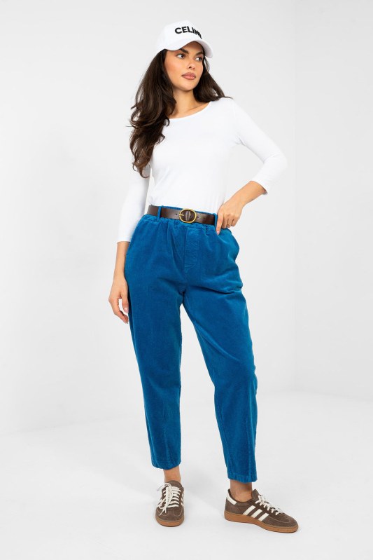 Manšestrové kalhoty s vysokým pasem model 224058 Italy Moda