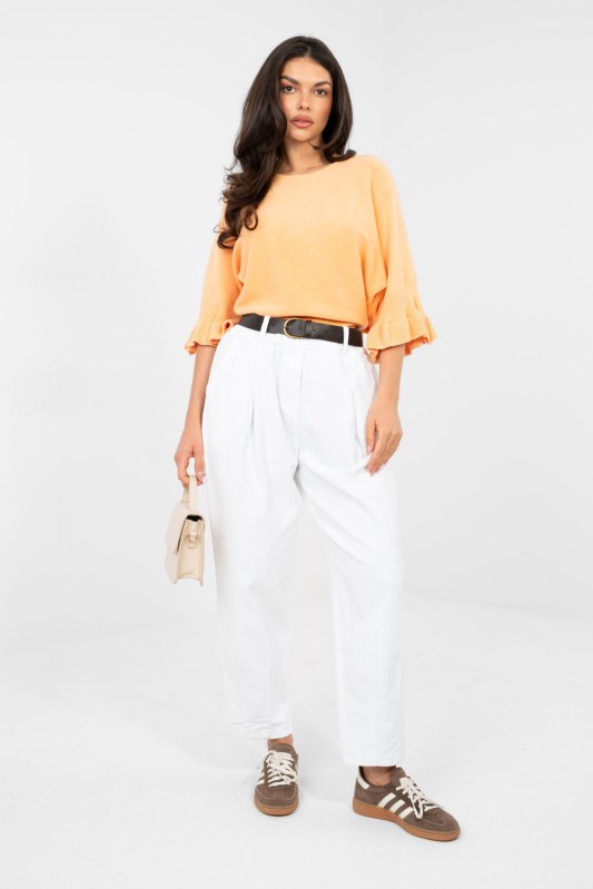Manšestrové kalhoty s vysokým pasem model 224384 Italy Moda