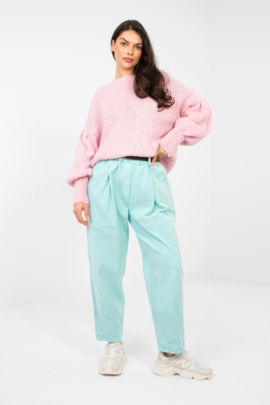Manšestrové kalhoty s vysokým pasem model 224385 Italy Moda