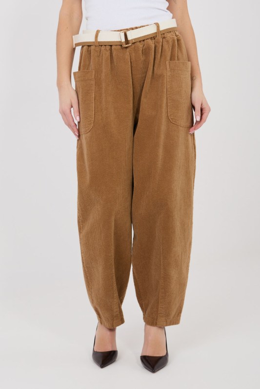 Manšestrové kalhoty s vysokým pasem model 225424 Rue Paris
