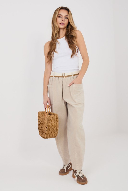 Manšestrové kalhoty s vysokým pasem model 225426 Rue Paris