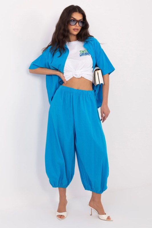 Manšestrové kalhoty s vysokým pasem model 226231 Italy Moda